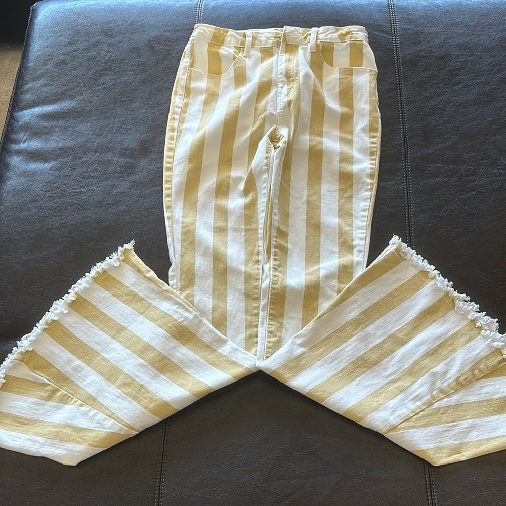 Judith March Yellow and White Striped Flare Pants - Picture 2 of 10